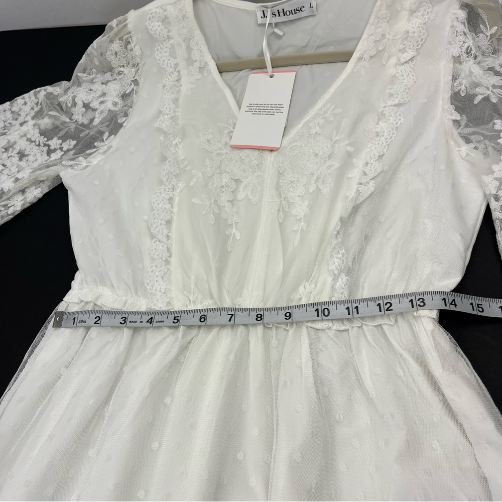 JJ's House Flower Ruffle V-Neck A-line Lace Maxi Dress #‎ 288443 White Large NEW - Picture 12 of 14